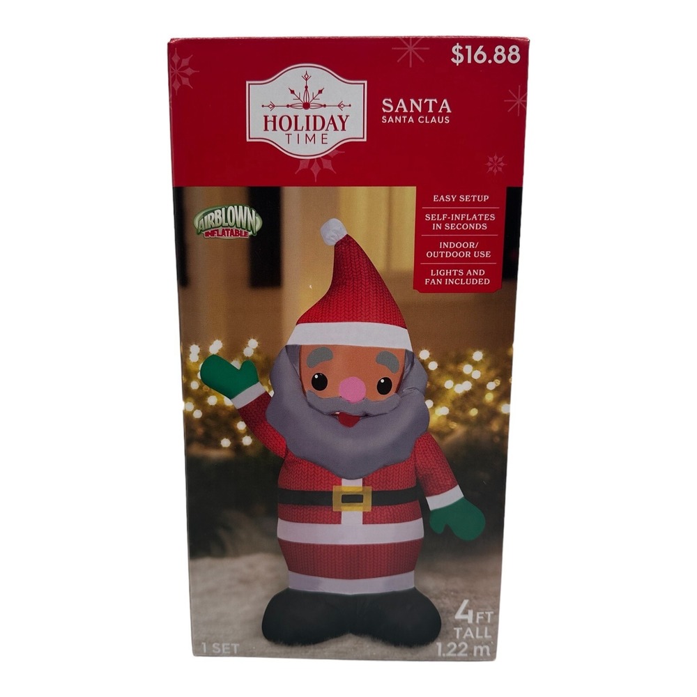 Inflatable 4 Ft Christmas BLACK Santa Claus Holiday Time Airblown Blow-Up 2023
